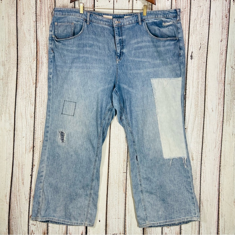 Anthropologie Pilcro Jeans Size 26W Blue Wide Leg High Rise Patchwork Stretch
